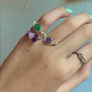 handmade amethyst and green quartz wire rings!!